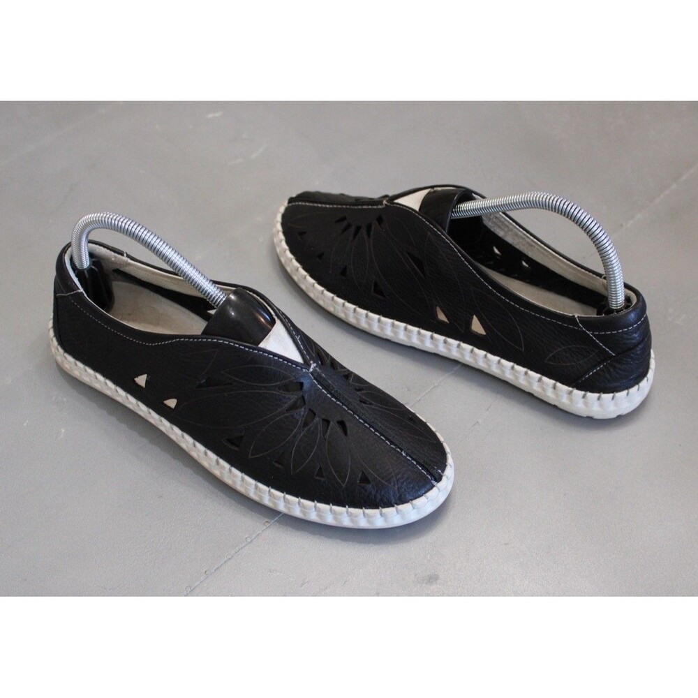 Bueno Labella Laser Cut Leather Slip On Flats Black Comfort Shoes EU 40 US 9-9.5